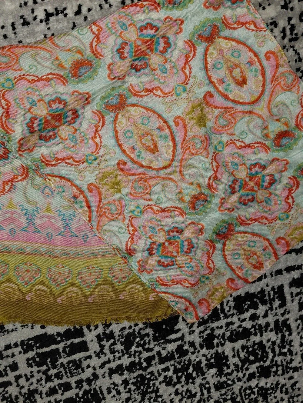 Oilily Paisley Scarf Modal Wool 14x66 Boho Floral Lightweight Wrap CC